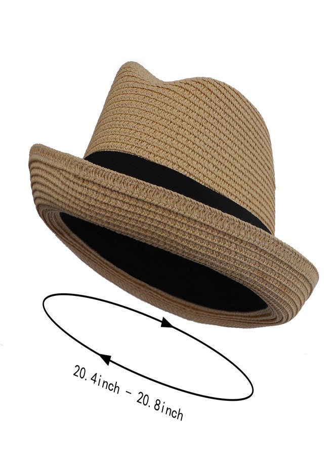 Holiberty Kids Straw Fedora Panama Hat Toddler Short Brim Summer Sun Beach Cap Western Trilby Derby Jazz Hat for Boys Girls 2-8 Yrs Light Coffee - Image 4